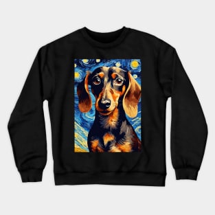 Dachshund Dog Breed in a Van Gogh Starry Night Art Style Crewneck Sweatshirt